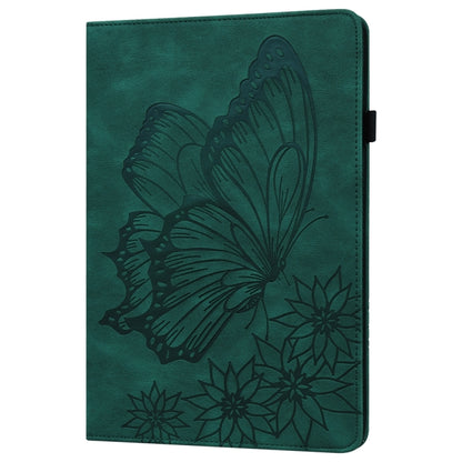 For Samsung Galaxy Tab S9 FE+ / S9+ / S8+ Big Butterfly Embossed Leather Tablet Case(Green) - Galaxy Tab S9+ Cases by buy2fix | Online Shopping UK | buy2fix