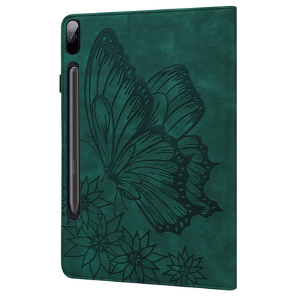 For Samsung Galaxy Tab S9 FE+ / S9+ / S8+ Big Butterfly Embossed Leather Tablet Case(Green) - Galaxy Tab S9+ Cases by buy2fix | Online Shopping UK | buy2fix