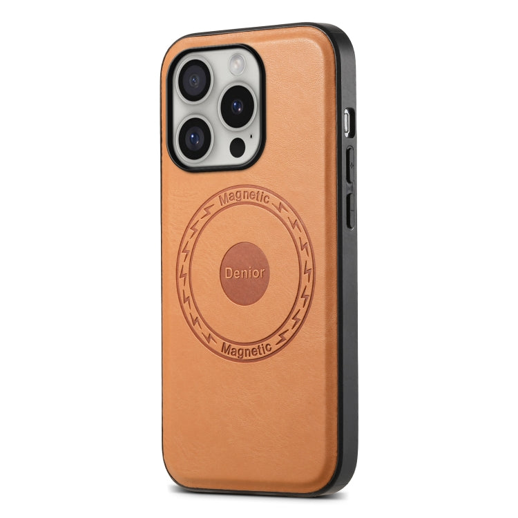 For iPhone 16 Pro Denior Cowhide Texture Leather MagSafe Phone Case(Khaki) - iPhone 16 Pro Cases by Denior | Online Shopping UK | buy2fix