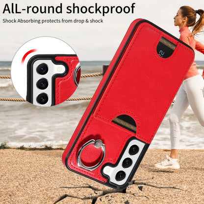 For Samsung Galaxy S22 5G Calf Texture Card Slot Ring Holder Phone Case(Red) - Galaxy S22 5G Cases by buy2fix | Online Shopping UK | buy2fix