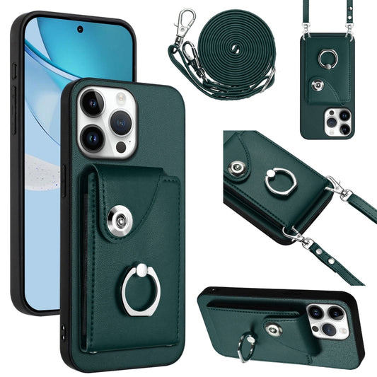 For iPhone 16 Pro Max Organ Card Bag Ring Holder Phone Case with Long Lanyard(Green) - iPhone 16 Pro Max Cases by buy2fix | Online Shopping UK | buy2fix