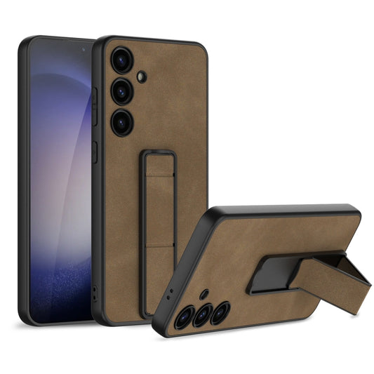 For Samsung Galaxy S24+ 5G GKK Skin Feel Frosted Leather Fold Holder Phone Case(Brown) - Galaxy S24+ 5G Cases by GKK | Online Shopping UK | buy2fix