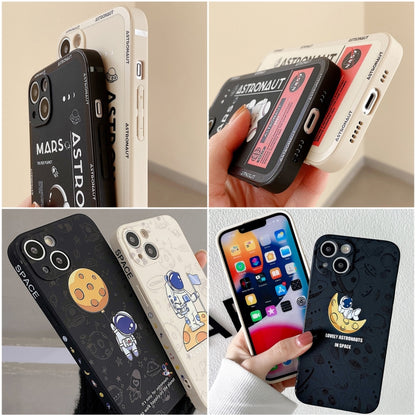 For iPhone 16 Pro Astronaut Pattern Silicone Straight Edge Phone Case(Flying Astronaut-Black) - iPhone 16 Pro Cases by buy2fix | Online Shopping UK | buy2fix