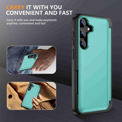 For Samsung Galaxy S22+ 5G 3 in 1 Flip Holder Phone Case(Cyan) - Galaxy S22+ 5G Cases by buy2fix | Online Shopping UK | buy2fix
