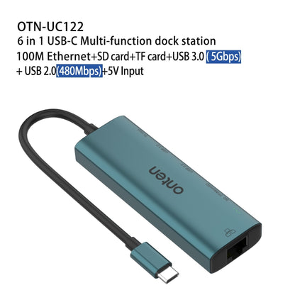 Onten UC122 6 in 1 USB-C / Type-C to SD + TF Card + USB 3.0 HUB with 5V Input & 100Mbps Network Card - USB HUB by Onten | Online Shopping UK | buy2fix