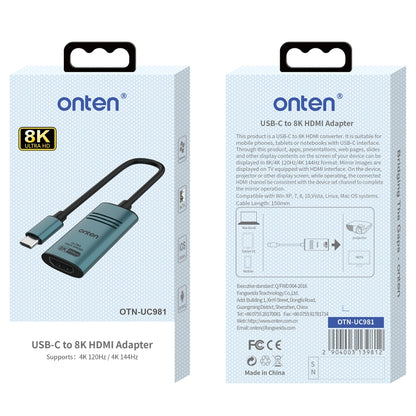Onten UC981 8K 30Hz USB-C / Type-C to HDMI Video Converter Adapter(Pine Green) - Cable & Adapters by Onten | Online Shopping UK | buy2fix