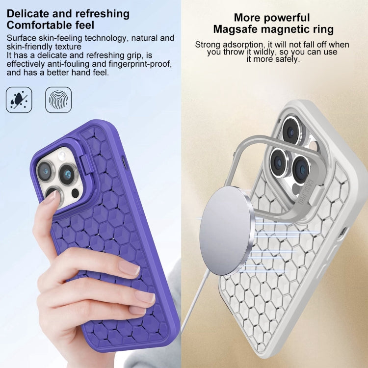 For iPhone 13 Pro Max Honeycomb Radiating Lens Holder Magsafe Phone Case(Purple) - iPhone 13 Pro Max Cases by buy2fix | Online Shopping UK | buy2fix