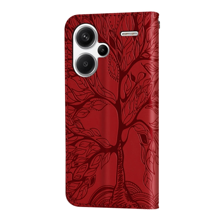 For Xiaomi Redmi Note 13 Pro+ Life Tree Embossing Pattern Leather Phone Case(Red) - Note 13 Pro+ Cases by buy2fix | Online Shopping UK | buy2fix