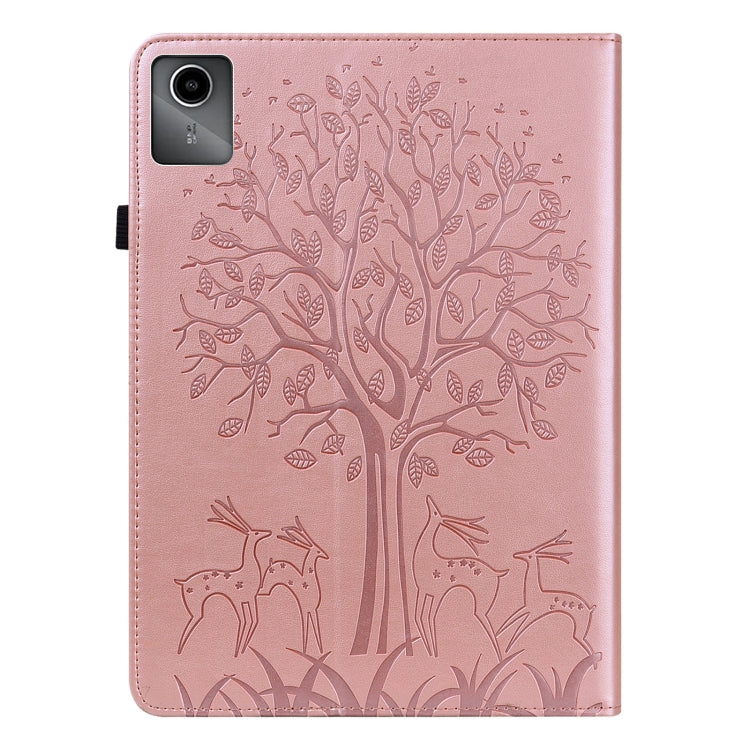 For Lenovo Tab M11 / Xiaoxin Pad 11 2024 Tree & Deer Embossed Leather Tablet Case(Pink) - Lenovo by buy2fix | Online Shopping UK | buy2fix