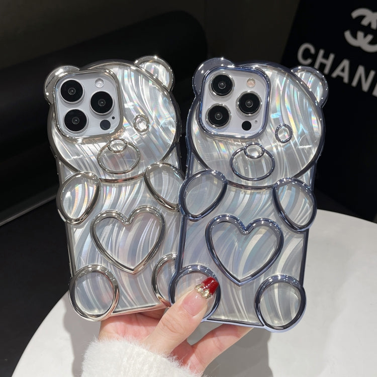 For iPhone 16 Pro Max Bear Shaped Embossed Electroplated Laser TPU Phone Case(Blue) - iPhone 16 Pro Max Cases by buy2fix | Online Shopping UK | buy2fix