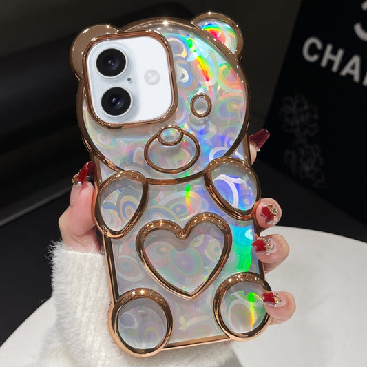 For iPhone 16 Bear Shape Electroplated Laser TPU Phone Case(Gold) - iPhone 16 Cases by buy2fix | Online Shopping UK | buy2fix