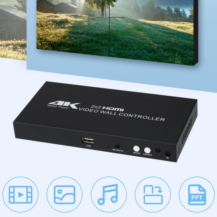 XP03 4K 2x2 HDMI Video Wall Controller Multi-screen Splicing Processor, Style:Playback Version(EU Plug) - Splitter by buy2fix | Online Shopping UK | buy2fix