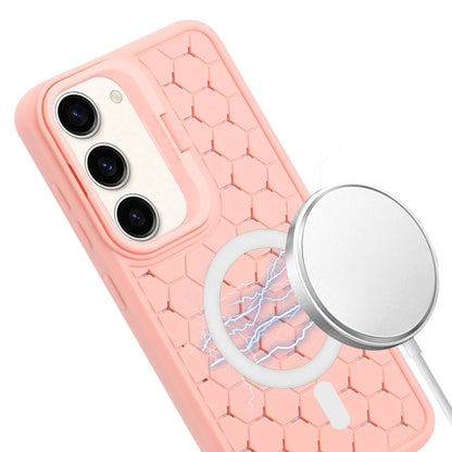 For Samsung Galaxy S23 5G Honeycomb Radiating Lens Holder Magsafe Phone Case(Pink) - Galaxy S23 5G Cases by buy2fix | Online Shopping UK | buy2fix
