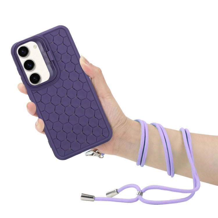 For Samsung Galaxy S23+ 5G Honeycomb Radiating Lens Holder Magsafe Phone Case with Lanyard(Purple) - Galaxy S23+ 5G Cases by buy2fix | Online Shopping UK | buy2fix