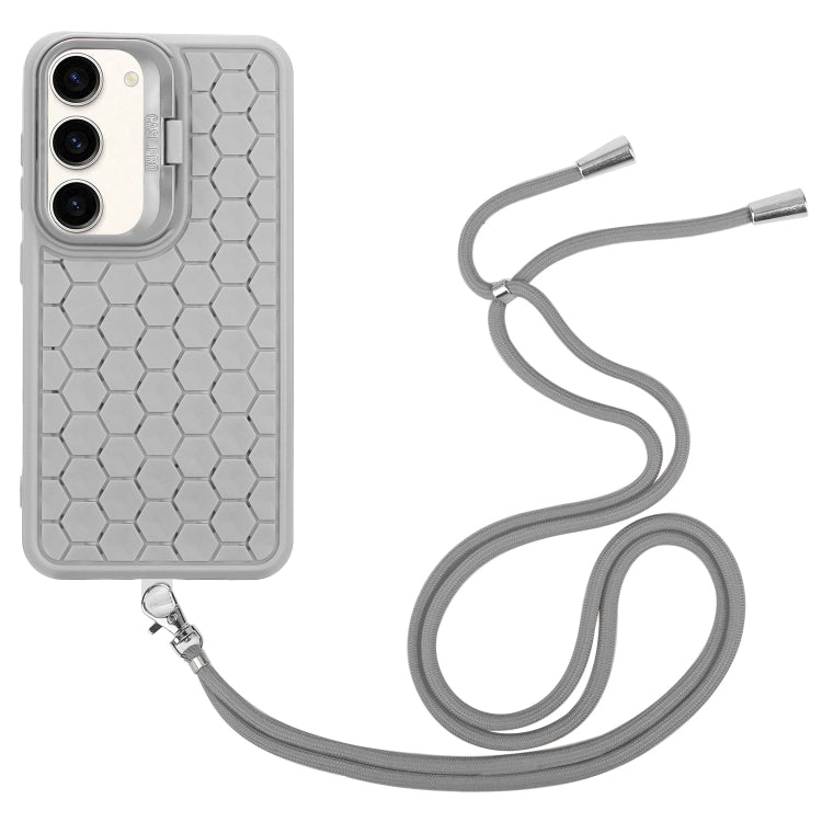 For Samsung Galaxy S23+ 5G Honeycomb Radiating Lens Holder Magsafe Phone Case with Lanyard(Grey) - Galaxy S23+ 5G Cases by buy2fix | Online Shopping UK | buy2fix