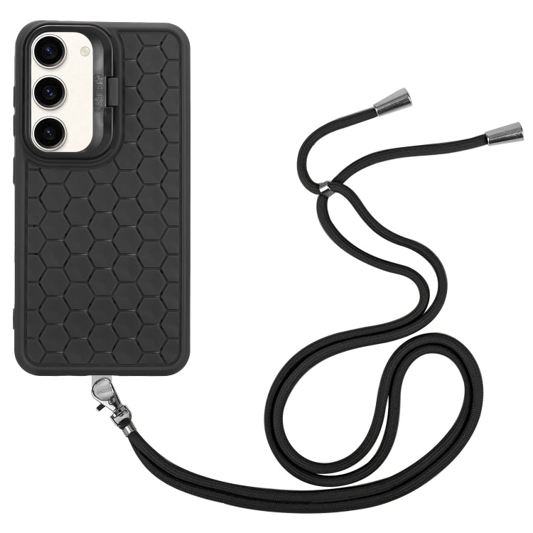 For Samsung Galaxy S23 5G Honeycomb Radiating Lens Holder Magsafe Phone Case with Lanyard(Black) - Galaxy S23 5G Cases by buy2fix | Online Shopping UK | buy2fix