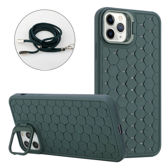 For iPhone 16 Pro Honeycomb Radiating Lens Holder Magsafe Phone Case with Lanyard(Green) - iPhone 16 Pro Cases by buy2fix | Online Shopping UK | buy2fix