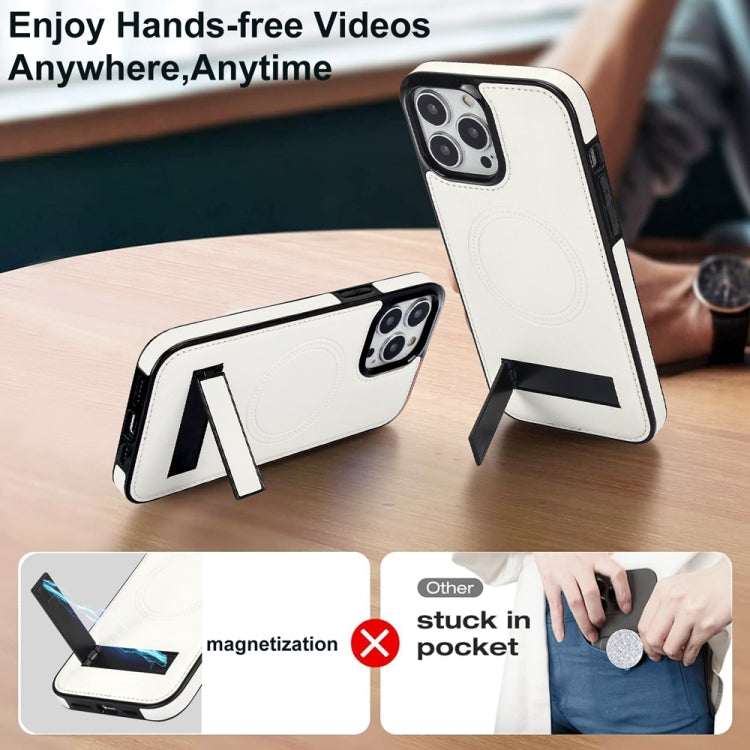 For iPhone 13 Pro Max Retro Leather Invisible Stand MagSafe Phone Case(White) - iPhone 13 Pro Max Cases by buy2fix | Online Shopping UK | buy2fix