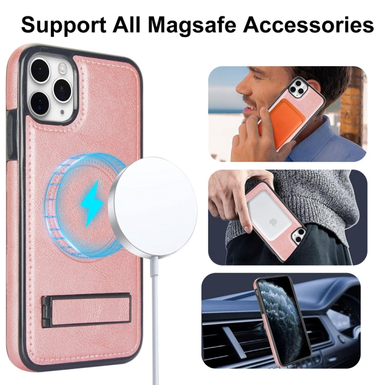 For iPhone 11 Pro Retro Leather Invisible Stand MagSafe Phone Case(Rose Gold) - iPhone 11 Pro Cases by buy2fix | Online Shopping UK | buy2fix