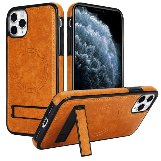 For iPhone 11 Pro Max Retro Leather Invisible Stand MagSafe Phone Case(Yellow) - iPhone 11 Pro Max Cases by buy2fix | Online Shopping UK | buy2fix