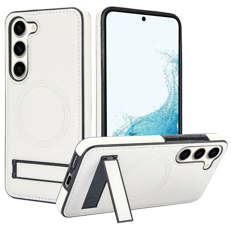 For Samsung Galaxy S23 5G Retro Leather Invisible Stand MagSafe Phone Case(White) - Galaxy S23 5G Cases by buy2fix | Online Shopping UK | buy2fix