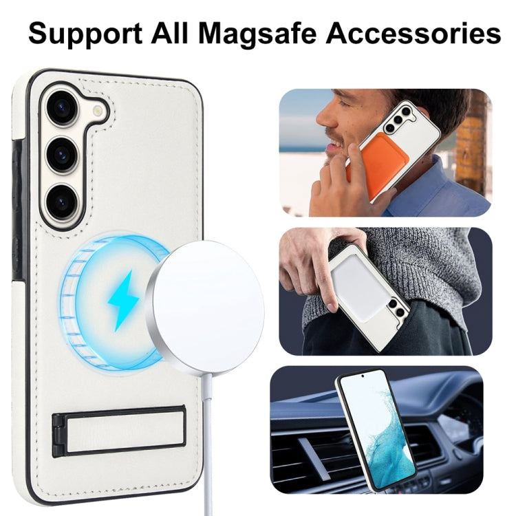 For Samsung Galaxy S23 5G Retro Leather Invisible Stand MagSafe Phone Case(White) - Galaxy S23 5G Cases by buy2fix | Online Shopping UK | buy2fix