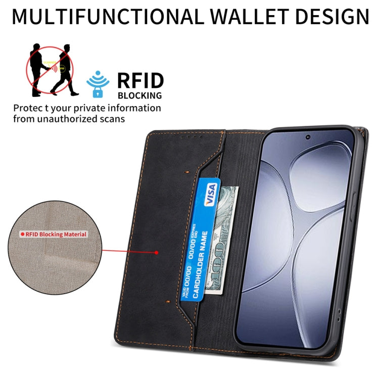 For Redmi K70 Ultra Business Solid Color Magnetic RFID Leather Phone Case(Black) - Xiaomi Cases by buy2fix | Online Shopping UK | buy2fix