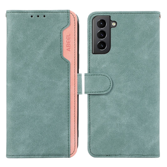 For Samsung Galaxy S21 5G ABEEL Color Block Magnetic RFID Leather Phone Case(Cyan-Pink) - Galaxy S21 5G Cases by buy2fix | Online Shopping UK | buy2fix