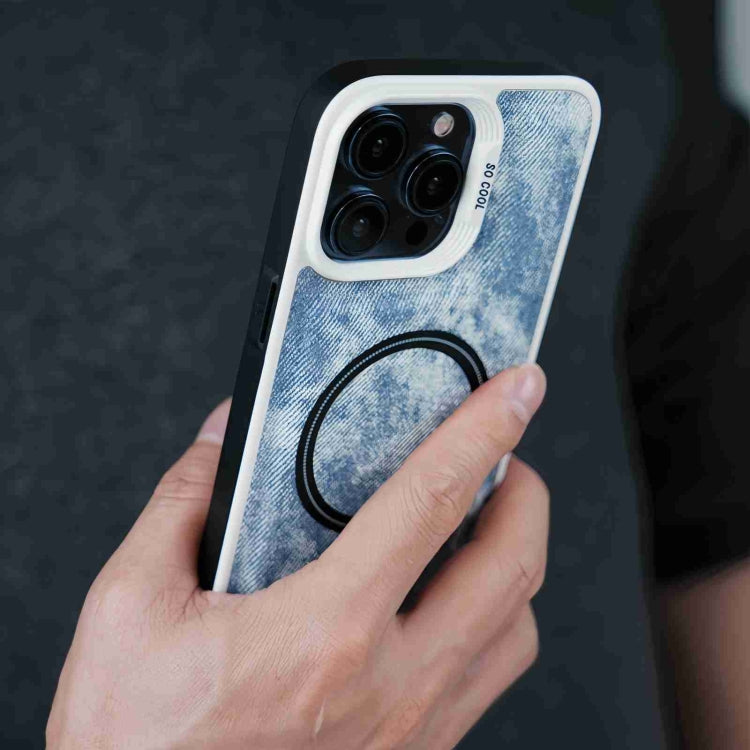 For iPhone 14 Plus Contrast Color Denim MagSafe Magnetic Phone Case(Black) - iPhone 14 Plus Cases by buy2fix | Online Shopping UK | buy2fix