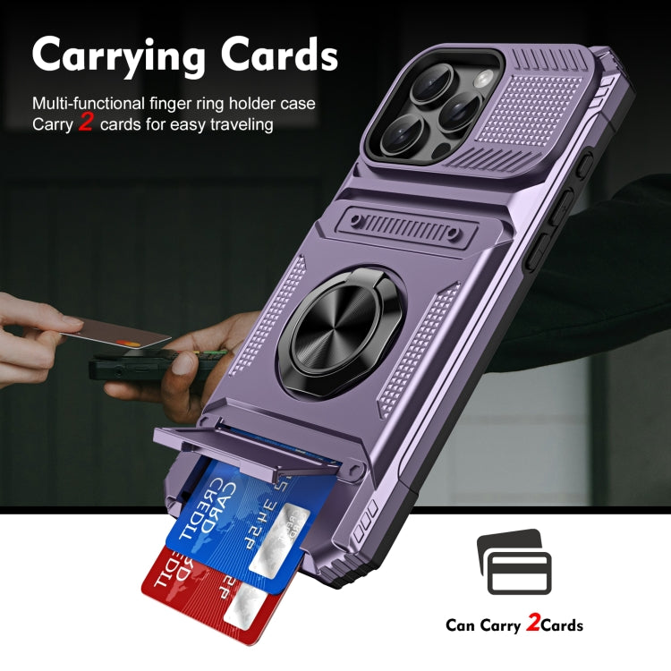 For iPhone 16 TPU+PC Shockproof Card Phone Case with Metal Ring Holder(Purple) - iPhone 16 Cases by buy2fix | Online Shopping UK | buy2fix