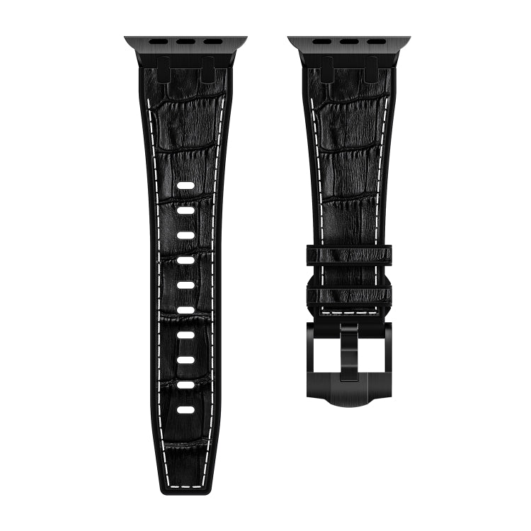 For Apple Watch SE 2022 40mm Crocodile Texture Liquid Silicone Watch Band(Black White Black) - Watch Bands by buy2fix | Online Shopping UK | buy2fix