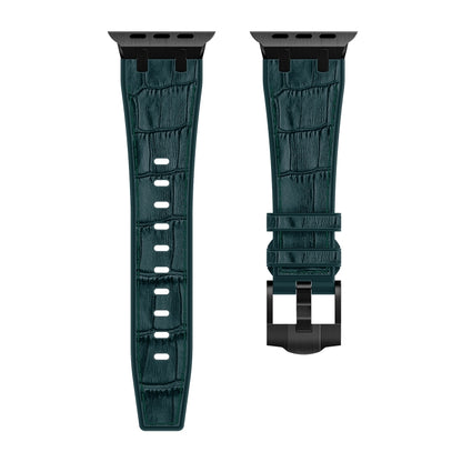 For Apple Watch SE 40mm Crocodile Texture Liquid Silicone Watch Band(Black Deep Green) - Watch Bands by buy2fix | Online Shopping UK | buy2fix