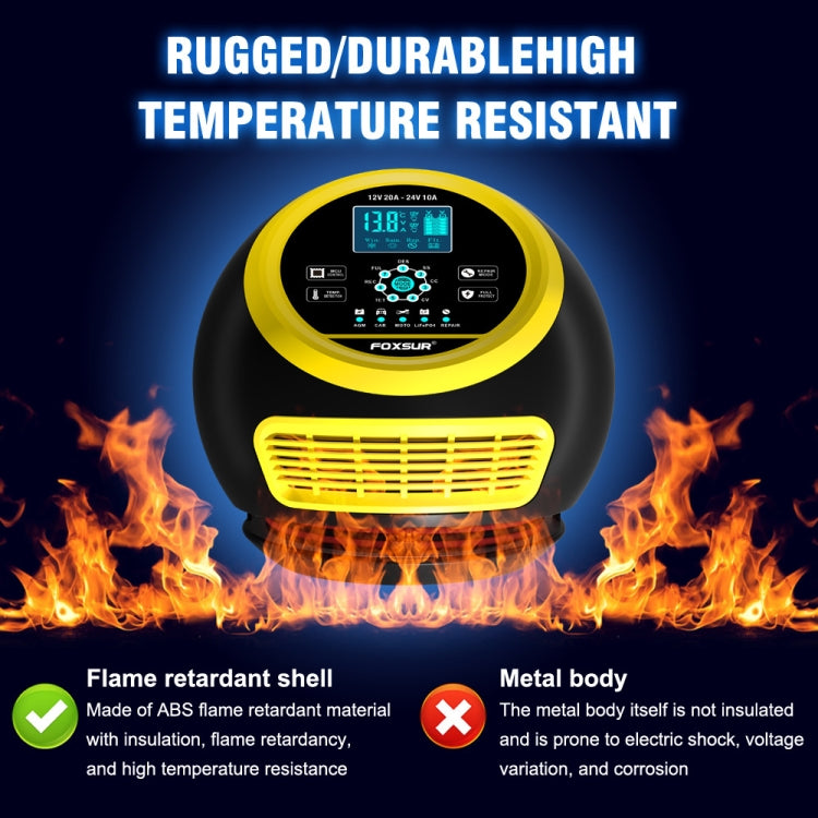 FOXSUR 20A 12V 24V Car / Motorcycle Smart Battery Charger, Plug Type:EU Plug(Yellow) - Battery Charger by FOXSUR | Online Shopping UK | buy2fix