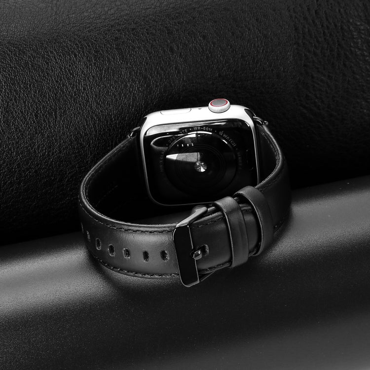 For Apple Watch Series 9 41mm DUX DUCIS Business Genuine Leather Watch Strap(Black) - Watch Bands by DUX DUCIS | Online Shopping UK | buy2fix