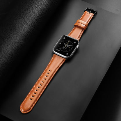 For Apple Watch SE 2022 40mm DUX DUCIS Business Genuine Leather Watch Strap(Khaki) - Watch Bands by DUX DUCIS | Online Shopping UK | buy2fix