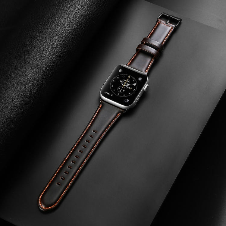 For Apple Watch Series 7 45mm DUX DUCIS Business Genuine Leather Watch Strap(Coffee) - Watch Bands by DUX DUCIS | Online Shopping UK | buy2fix