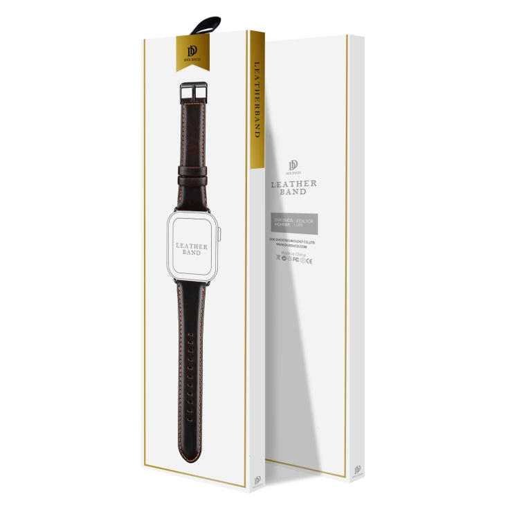 For Apple Watch SE 44mm DUX DUCIS Business Genuine Leather Watch Strap(Coffee) - Watch Bands by DUX DUCIS | Online Shopping UK | buy2fix