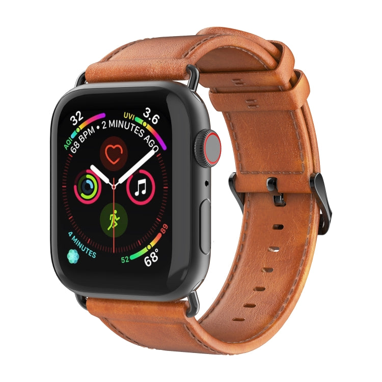 For Apple Watch 42mm DUX DUCIS Business Genuine Leather Watch Strap(Khaki) - Watch Bands by DUX DUCIS | Online Shopping UK | buy2fix