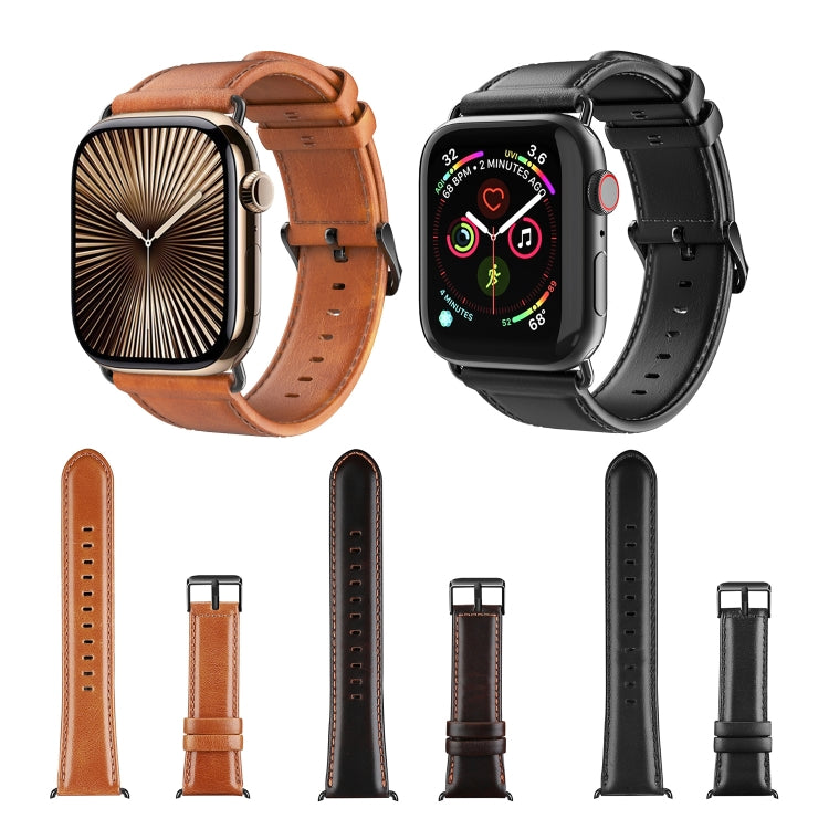 For Apple Watch Series 10 42mm DUX DUCIS Business Genuine Leather Watch Strap(Black) - Watch Bands by DUX DUCIS | Online Shopping UK | buy2fix