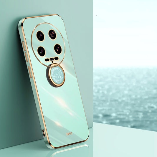 For Xiaomi 14 Ultra 5G XINLI Straight Edge 6D Electroplate TPU Phone Case with Ring Holder(Mint Green) - 14 Ultra Cases by XINLI | Online Shopping UK | buy2fix