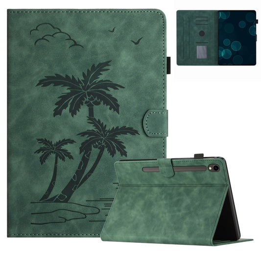 For Samsung Galaxy Tab S9 X710/X716B/X718U Coconut Tree Embossed Smart Leather Tablet Case(Green) - Galaxy Tab S9 Cases by buy2fix | Online Shopping UK | buy2fix