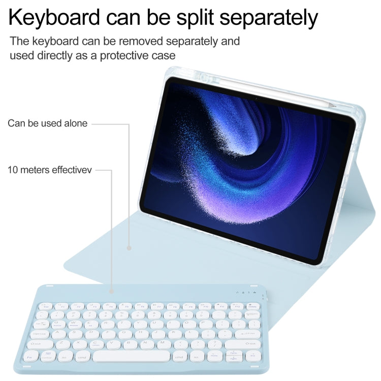 For Xiaomi Pad 6 Round Button Bluetooth Keyboard Rotatable Holder Leather Case(Sky Blue) - Others Keyboard by buy2fix | Online Shopping UK | buy2fix