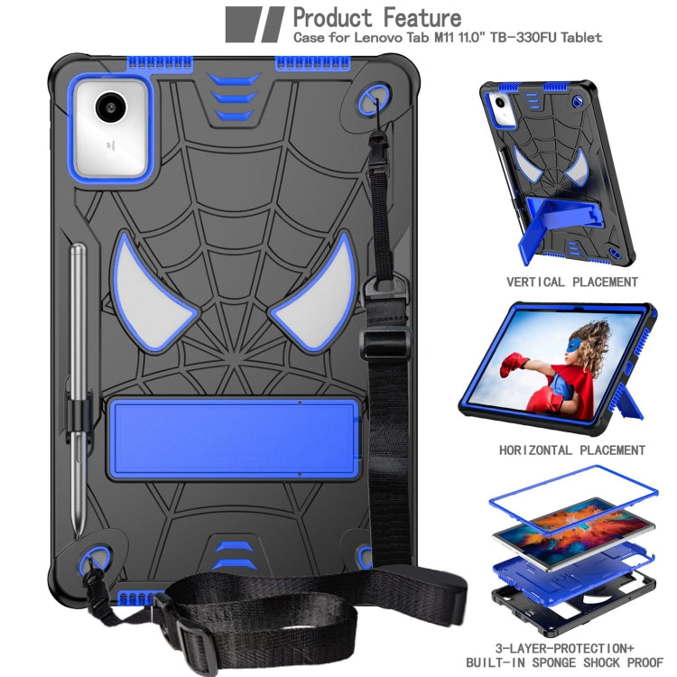 For Lenovo Tab M11/ Xiaoxin Pad 11 2024 Fold-Holder Spider Silicone Hybrid PC Tablet Case(Back Blue) - Lenovo by buy2fix | Online Shopping UK | buy2fix
