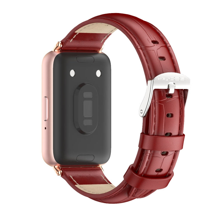 For Samsung Galaxy Fit 3 Mijobs Dual-sided Genuine Leather Watch Band(Bamboo Red Rose Gold) - Watch Bands by MIJOBS | Online Shopping UK | buy2fix