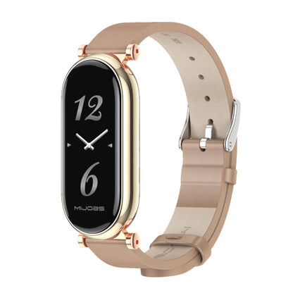 For Xiaomi Mi Band 8 / 9 / 9 NFC Mijobs GT4 First Layer Cowhide Watch Band(Apricot Rose Gold) - Watch Bands by MIJOBS | Online Shopping UK | buy2fix