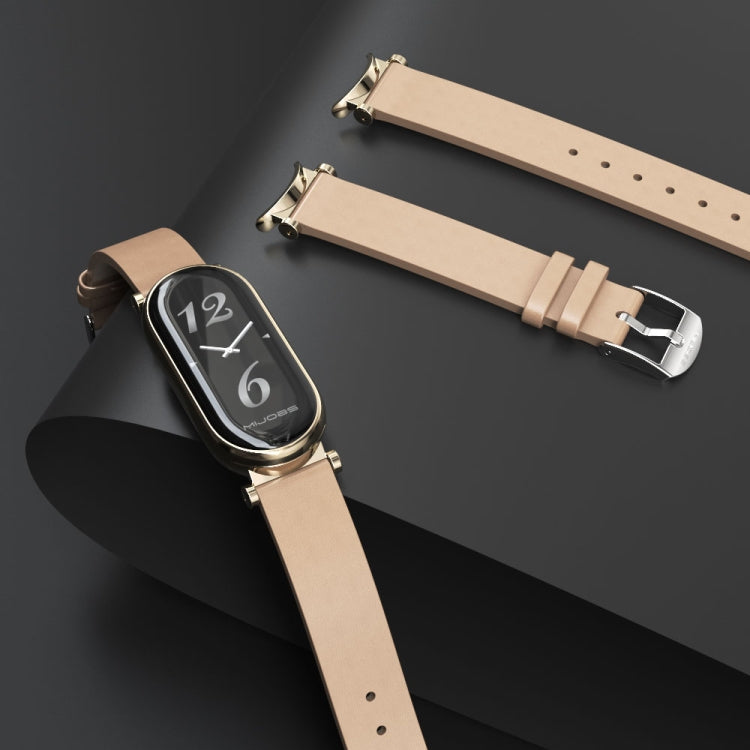 For Xiaomi Mi Band 8 / 9 / 9 NFC Mijobs GT4 First Layer Cowhide Watch Band(Apricot Rose Gold) - Watch Bands by MIJOBS | Online Shopping UK | buy2fix