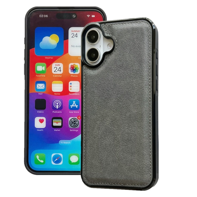 For iPhone 16 Plus Cowhide Texture Back Cover Phone Case(Grey) - iPhone 16 Plus Cases by buy2fix | Online Shopping UK | buy2fix