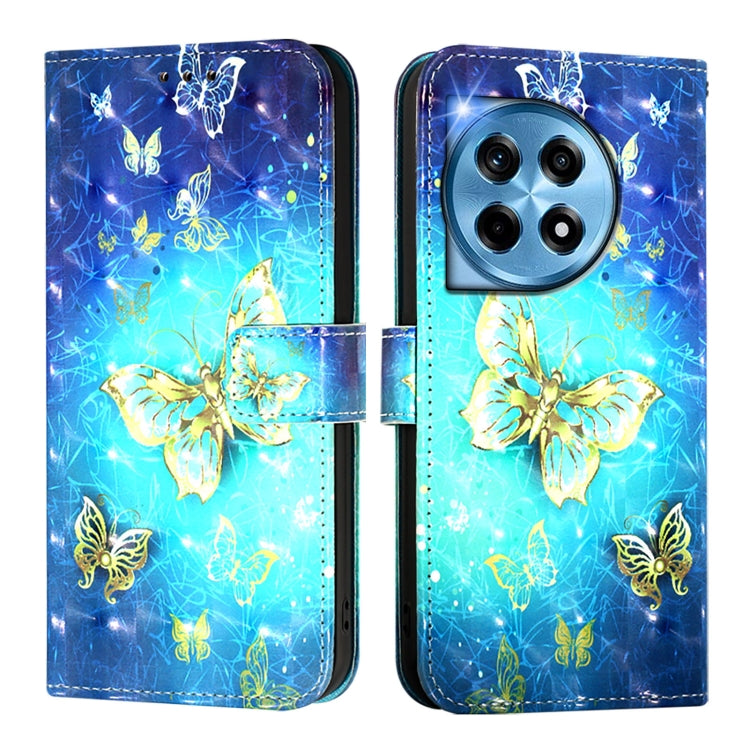 For OnePlus 12 5G Global 3D Painting Horizontal Flip Leather Phone Case(Golden Butterfly) - OnePlus Cases by buy2fix | Online Shopping UK | buy2fix