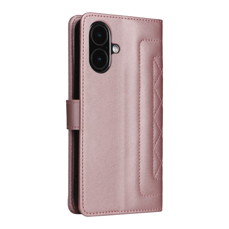 For iPhone 16 Plus Diamond Lattice Leather Flip Phone Case(Rose Gold) - iPhone 16 Plus Cases by buy2fix | Online Shopping UK | buy2fix