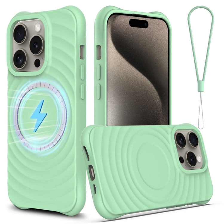 For iPhone 14 Pro Max Wave Texture MagSafe Magnetic Liquid Silicone Phone Case(Green) - iPhone 14 Pro Max Cases by buy2fix | Online Shopping UK | buy2fix
